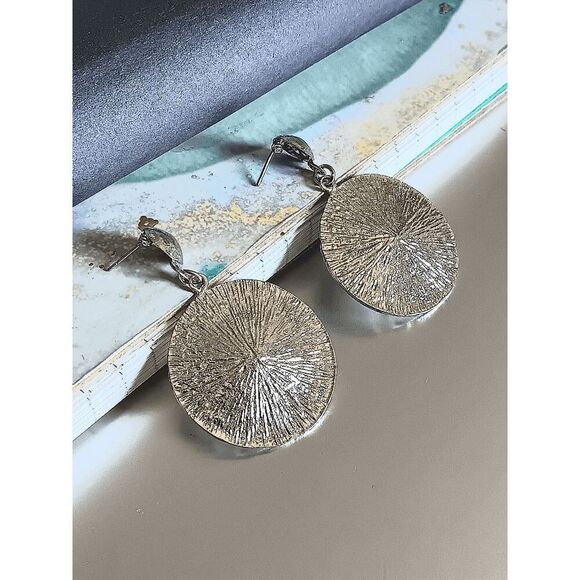 *Clearance* Ladies Silver Round Dangle Earrings - Picture 2 of 4